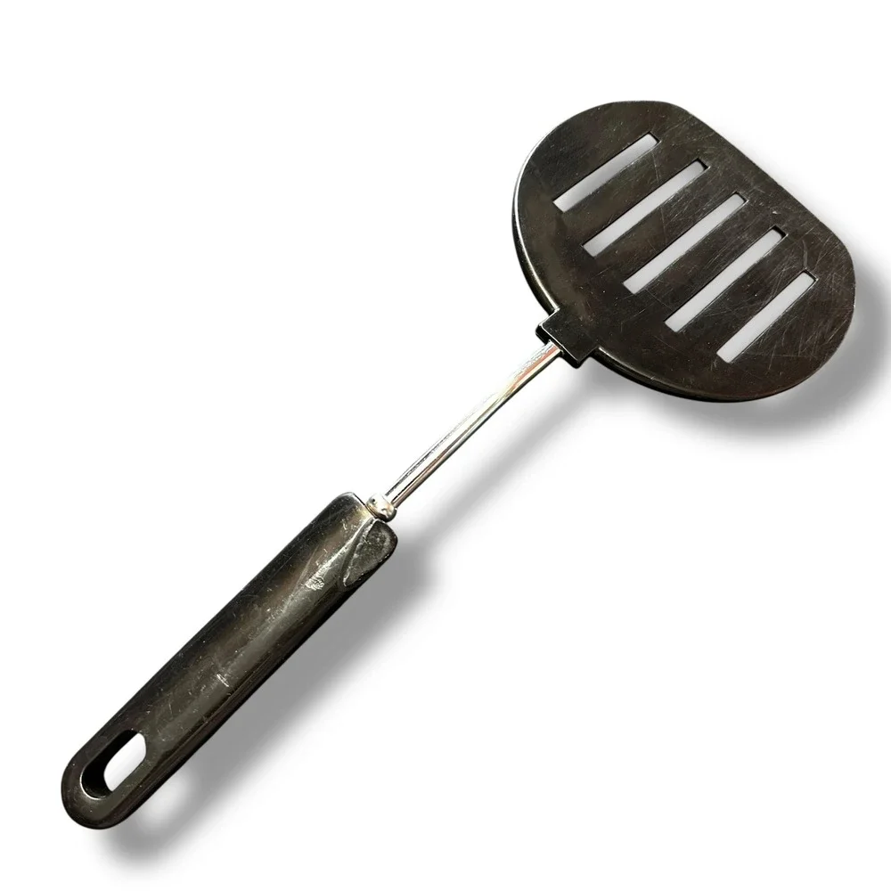 VTG Slotted Spatula Stainless Steel Plastic Turner Black Handle Round‎ 11 Inch